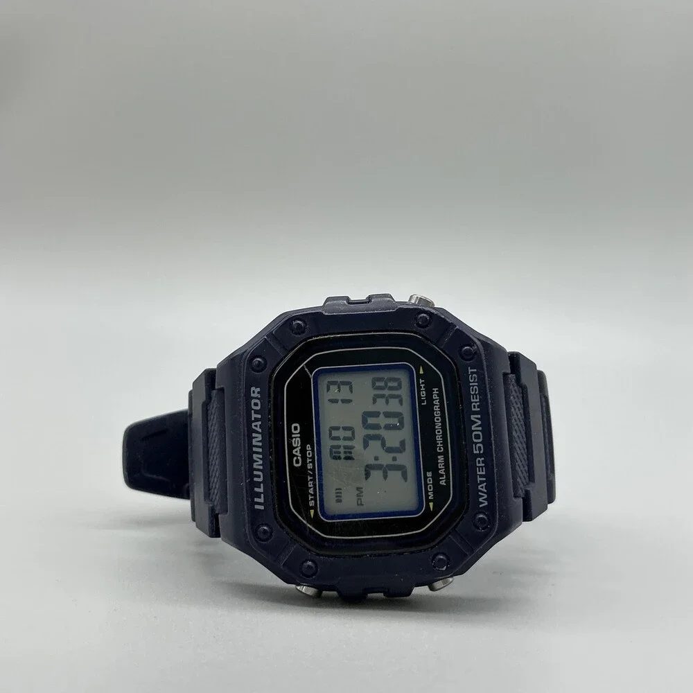 Casio W-218H Mens Watch 43mm Gray Digital Blue 50M Illuminator Alarm Chronograph